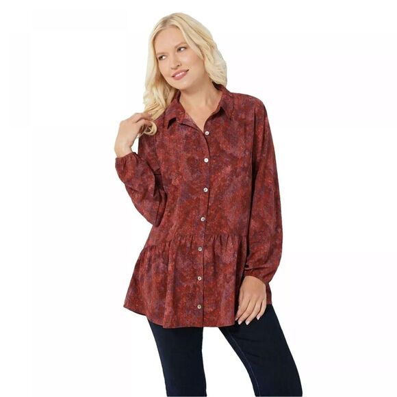 LOGO Lori Goldstein Stretch Woven Button Front Blouse Plus Size 2X Tunic Top - Picture 1 of 10